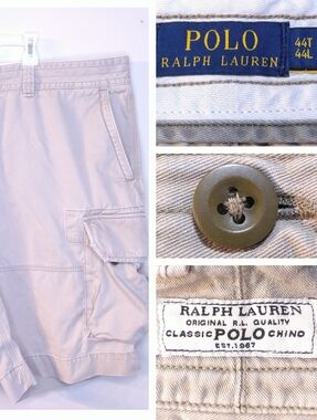 POLO RALPH LAUREN Size 44 Tall CHINO Cargo Shorts Khaki Paratrooper BIG & TALL